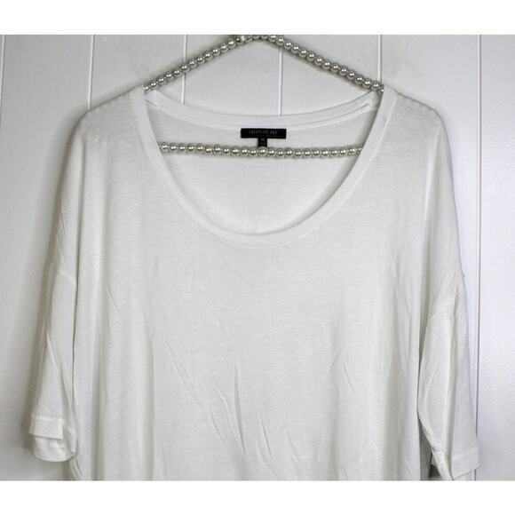 Lafayette 148 New York 100% Rayon White Scoop Neck Short Sleeve T Shirt Size M - Picture 2 of 5